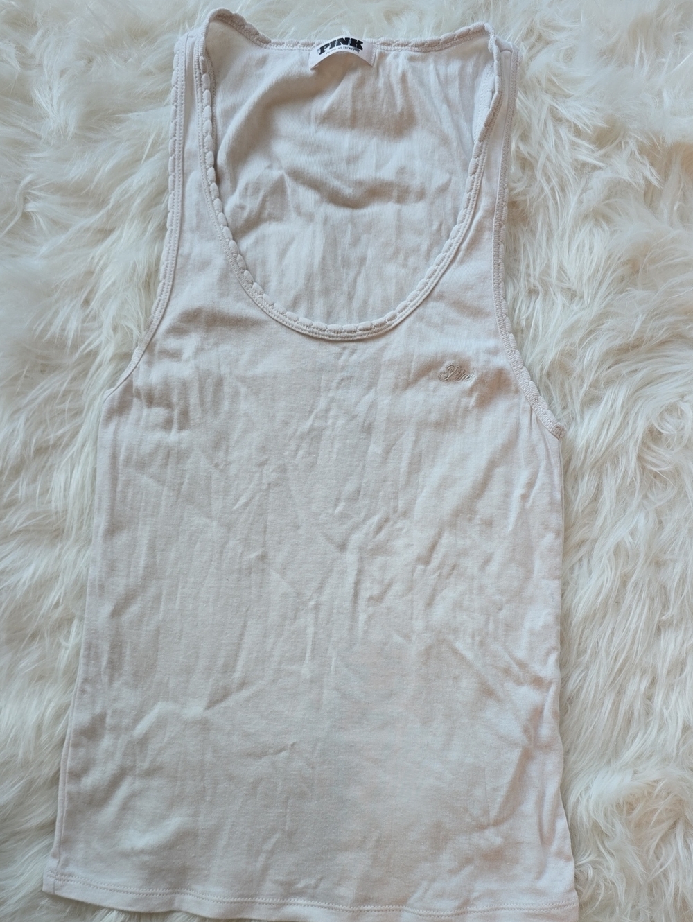 PINK Victoria's Secret Cream Racerback Tank Top Embroidered Logo SIZE S